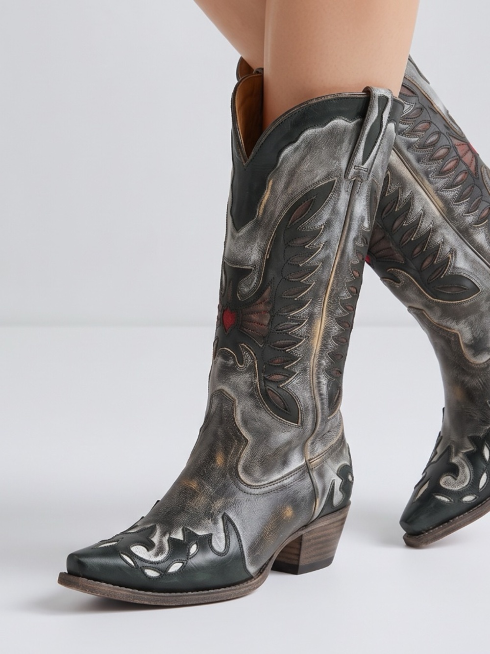 FREEBIRD BY STEVEN • Willie Black Silver Distressed Leather Western Boots 10